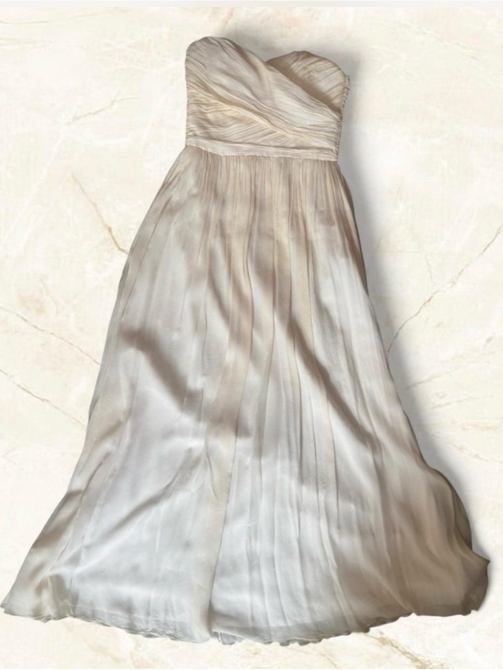 J.Crew Collection Strapless 100% Silk Chiffon Gown – Champagne Beige ✨